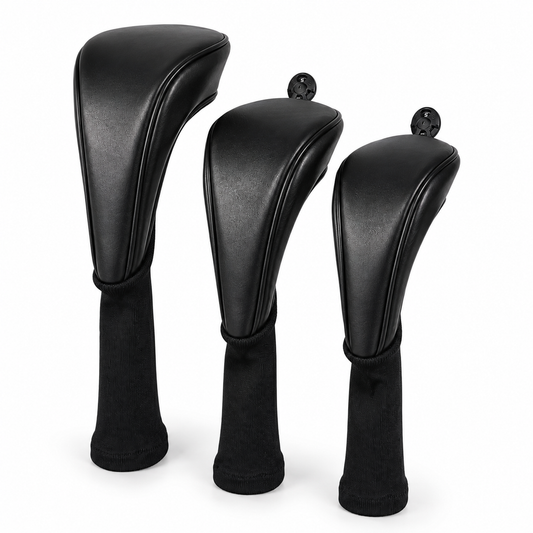 Classic Black Golf Headcovers – Premium Driver, Fairway & Hybrid Set